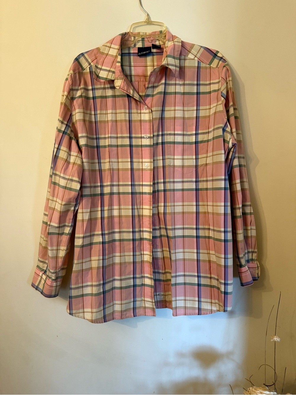 Allison and Co Pink, White and Blue Plaid Button-Down Shirt